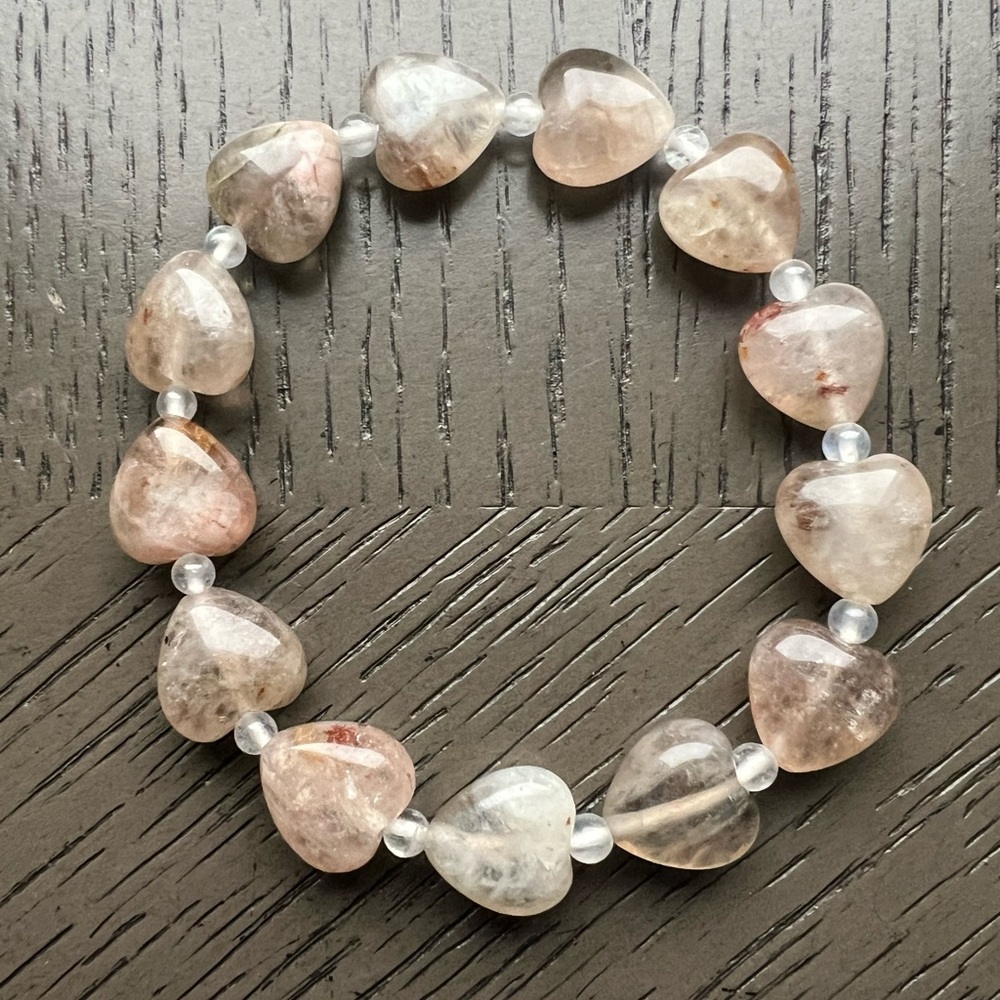 Moonstone healer with clear quartz spacers heart bracelet SIZE 6.75’
